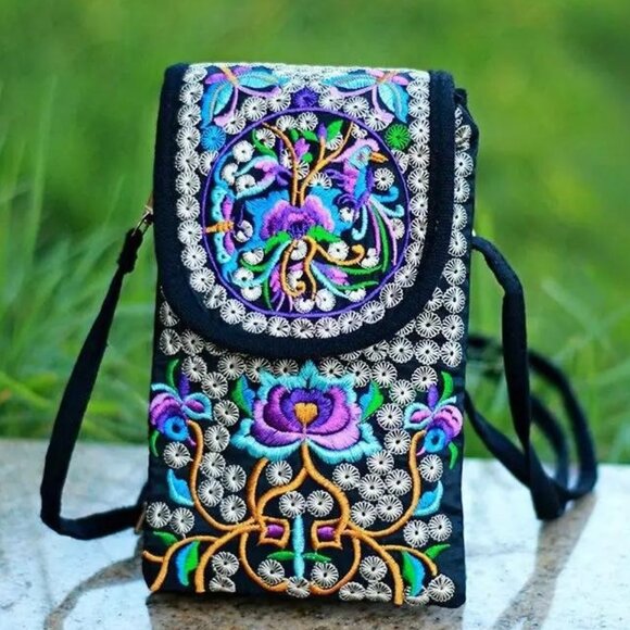EMBROIDERED CELL CROSS~BODY BAG - Picture 1 of 2